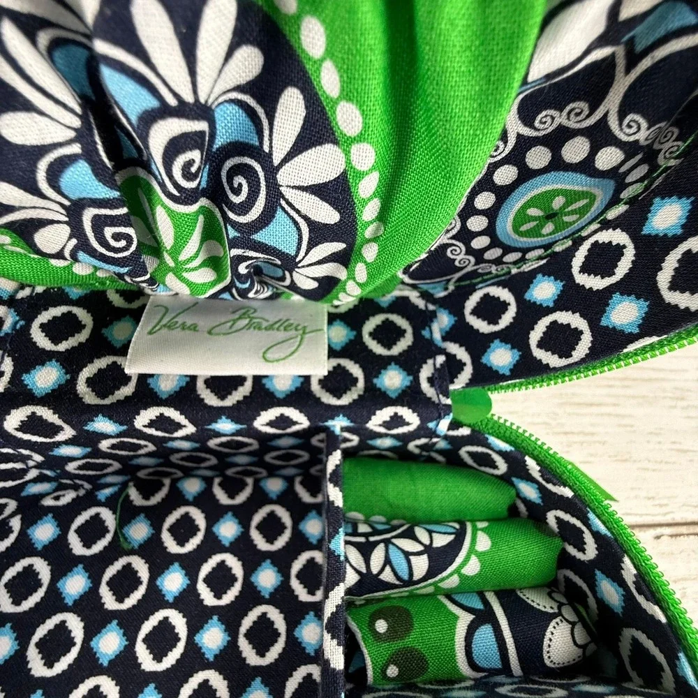 Vera Bradley Quilted Jewelry Organizer Case Green Navy Paisley Floral Travel Bag